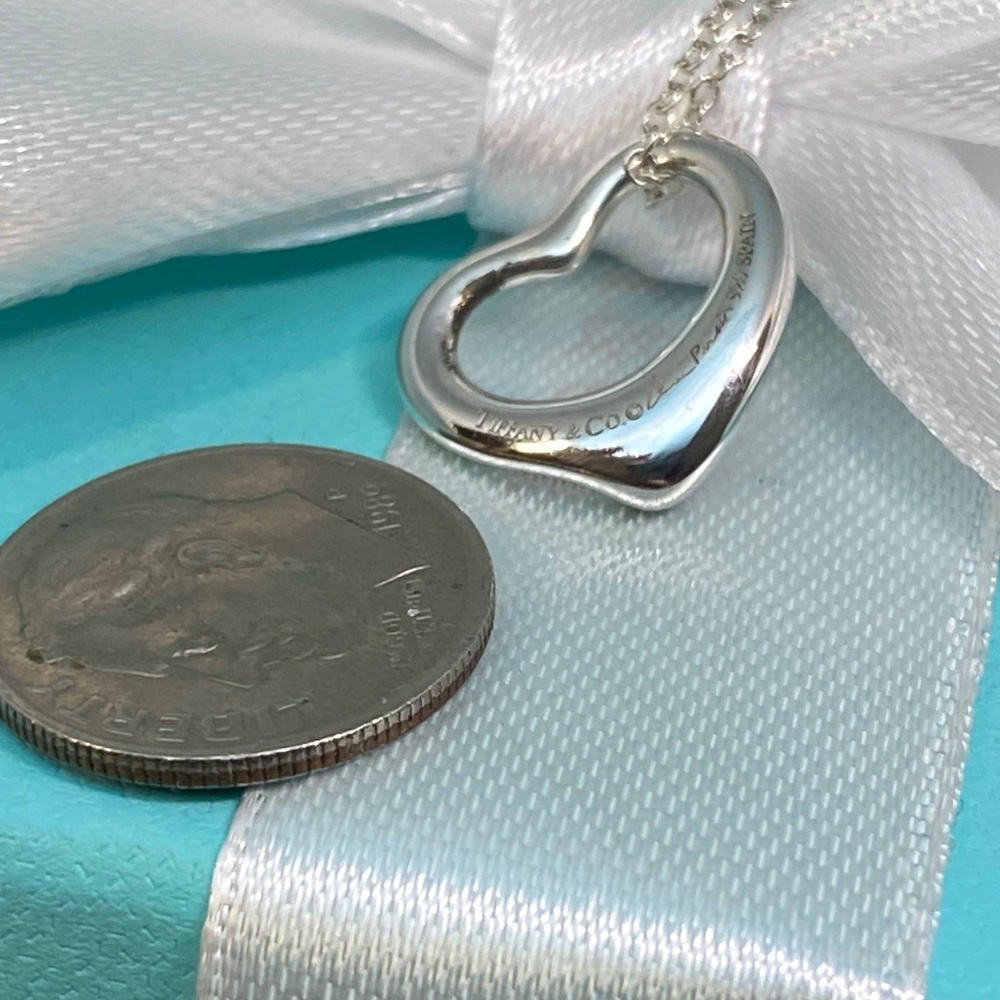 Tiffany & Co Elsa Peretti open heart necklace 16mm Silver 16” with Box - Picture 4 of 7